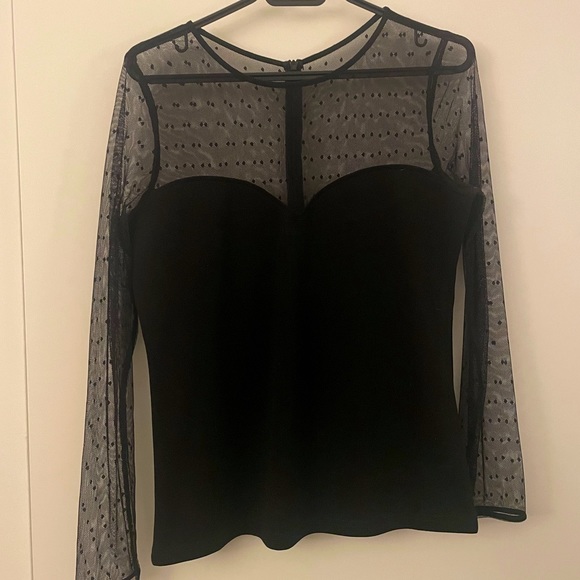 Pink Martini Black Blouse with Dotted Mesh Sleeves - Medium - Picture 2 of 2